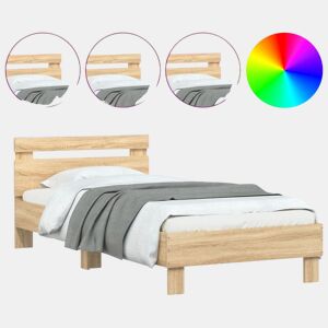 Estrutura de cama de solteiro moderno c cabeceiraluzes LED 90x200 cm carvalho sonoma