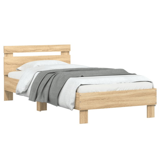 Estrutura de cama de solteiro moderno c cabeceiraluzes LED 90x200 cm carvalho sonoma