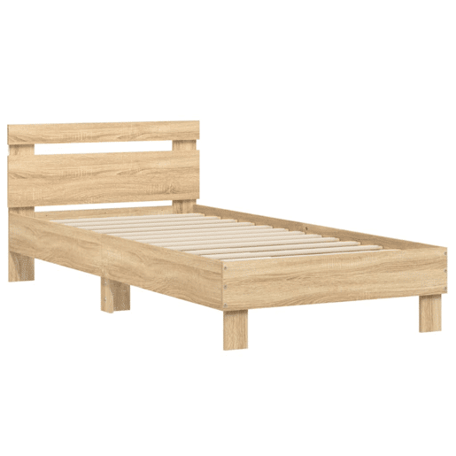 Estrutura de cama de solteiro moderno c cabeceiraluzes LED 90x200 cm carvalho sonoma