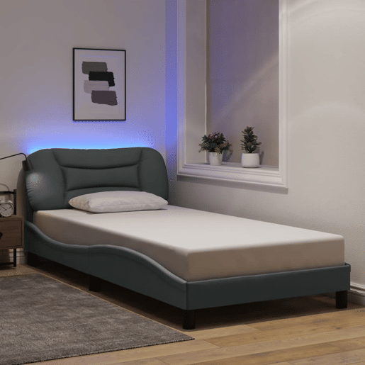 Estrutura de cama de solteiro para adultos com LED 100x200 cm tecido
