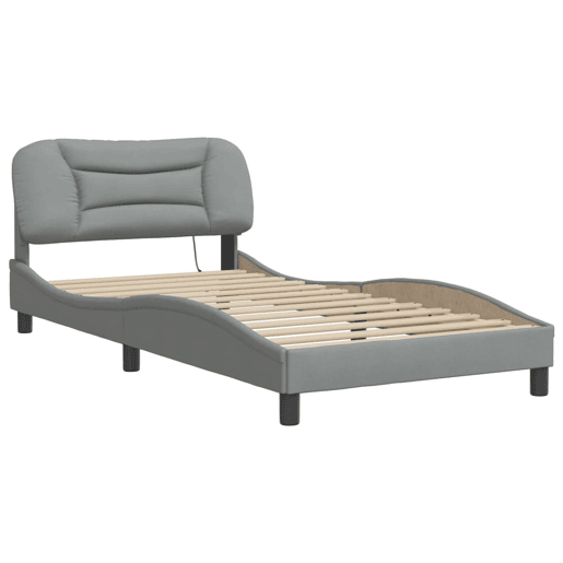 Estrutura de cama de solteiro para adultos com LED 100x200 cm tecido