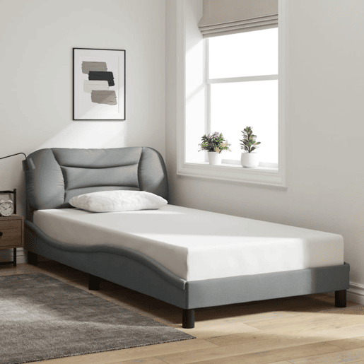 Estrutura de cama de solteiro para adultos com LED 100x200 cm tecido
