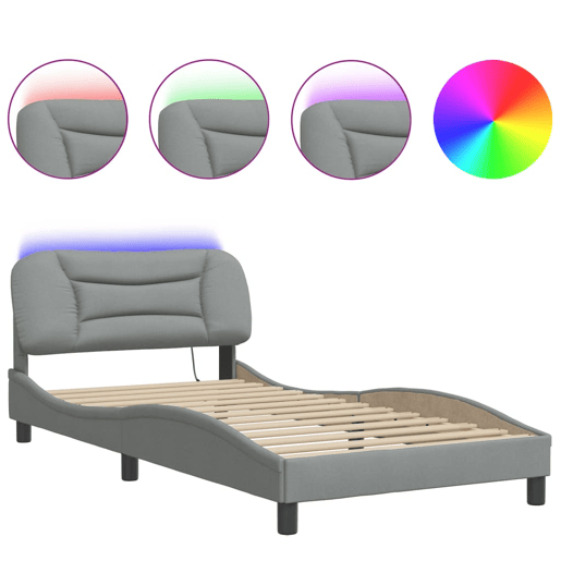 Estrutura de cama de solteiro para adultos com LED 100x200 cm tecido
