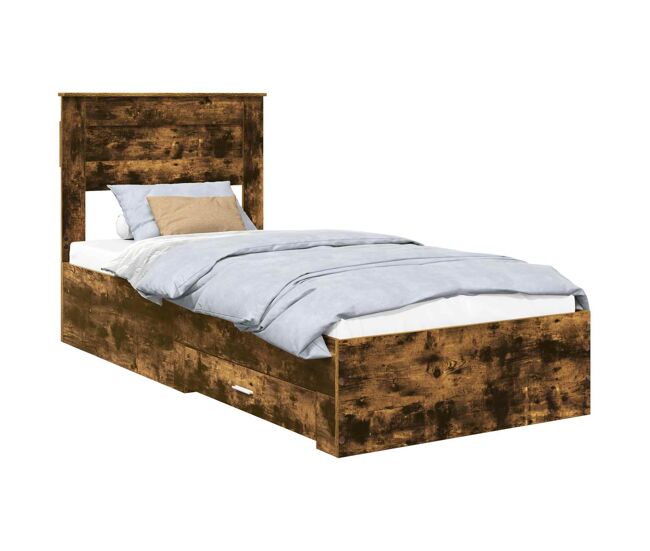 Estructura de cama individual para adultos con cajón roble ahumado y plata 75 x 190 cm
