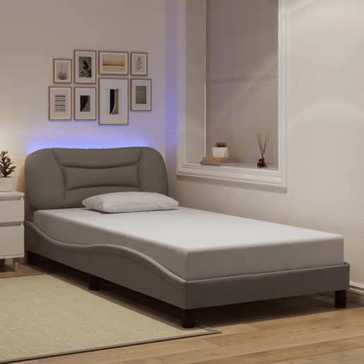 Estrutura de cama de solteiro para adultos com LED 100x200 cm tecido