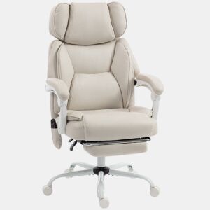 HOMCOM Cadeira de Escritório com Massagem Vibratória de 6 Pontos e Aquecimento Lombar, Cadeira Reclinável com Apoio de Cabeça Ajustável, Encosto Alto, Altura Ajustável, Apoio para os Pés, Creme