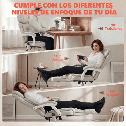 HOMCOM Cadeira de Escritório com Massagem Vibratória de 6 Pontos e Aquecimento Lombar, Cadeira Reclinável com Apoio de Cabeça Ajustável, Encosto Alto, Altura Ajustável, Apoio para os Pés, Creme