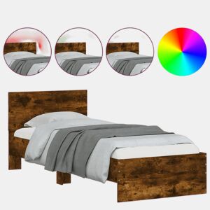 Estrutura de cama de solteiro moderno c cabeceiraluzes LED 75x190 cm carvalho fumado