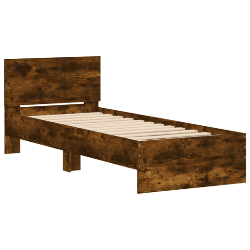 Estrutura de cama de solteiro moderno c cabeceiraluzes LED 75x190 cm carvalho fumado