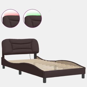 Estrutura de cama de solteiro para adultos com LED 100x200 cm tecido