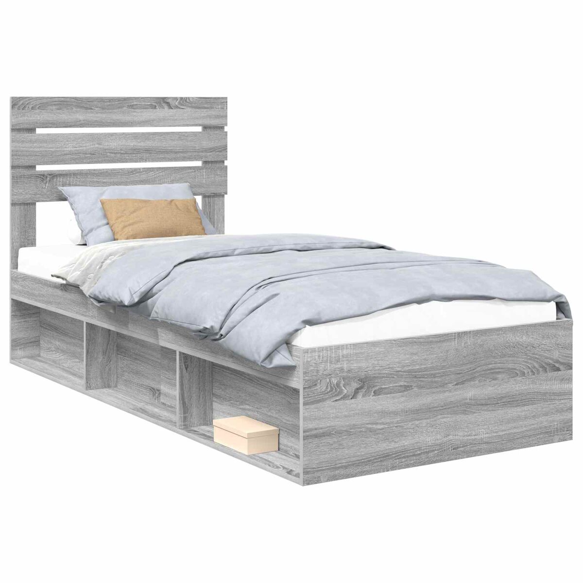 Estructura de cama simple para adultos 78x196 Roble/ Gris
