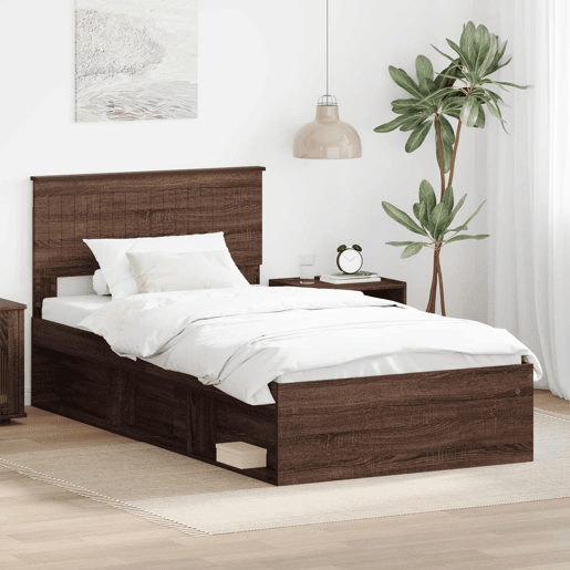 Estrutura de cama de solteiro para adultos com Cabeceira - Carvalho Marrom 100 x 200 cm