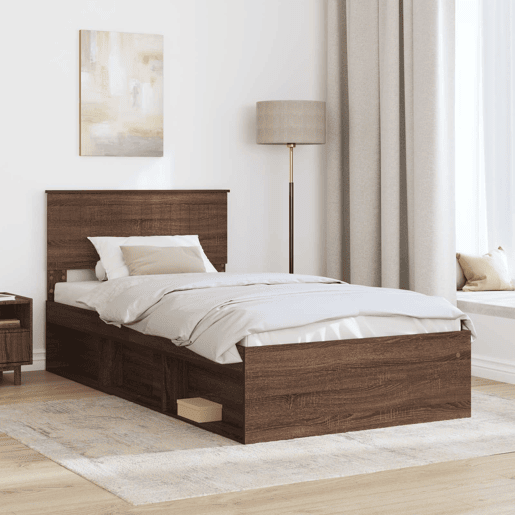 Estrutura de cama de solteiro para adultos com Cabeceira - Carvalho Marrom 100 x 200 cm
