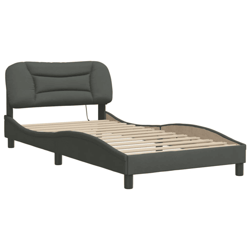Estrutura de cama de solteiro para adultos com LED 100x200 cm tecido