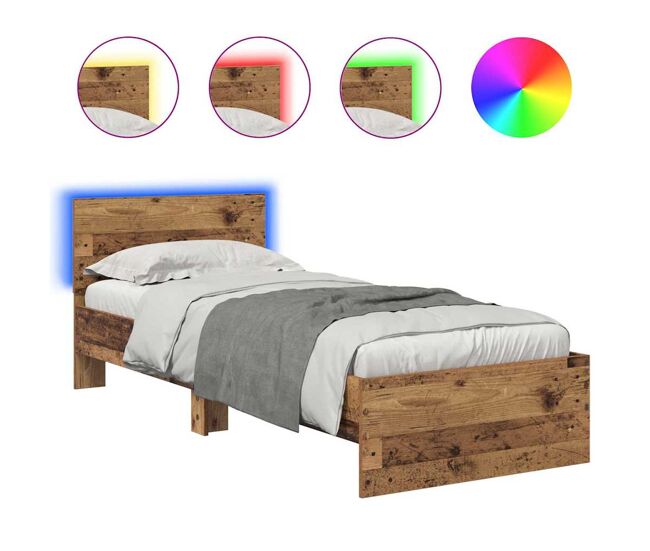 Estructura de cama individual para adultos con cabecera - madera vieja 75 x 190 cm