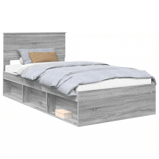 Estrutura de cama de solteiro para adultos com Cabeceira - Cinza Sonoma 100 x 200 cm