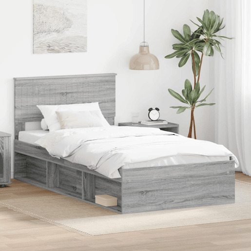 Estrutura de cama de solteiro para adultos com Cabeceira - Cinza Sonoma 100 x 200 cm