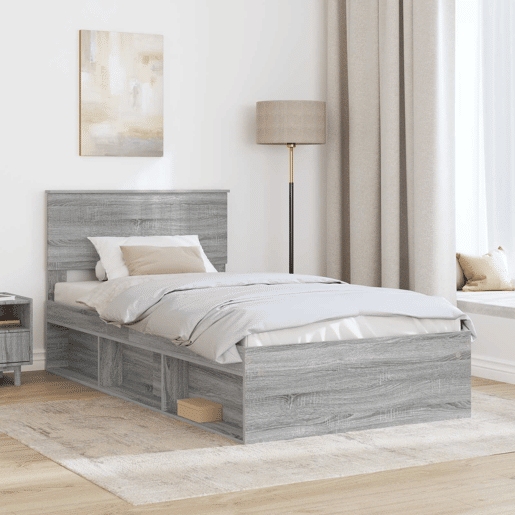 Estrutura de cama de solteiro para adultos com Cabeceira - Cinza Sonoma 100 x 200 cm