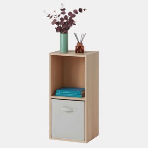 Estante modular April 2 Cube com 1 gaveta, em tecido, para sala de estar, nas cores Carvalho Sonoma e Bege, 30x60x28 cm