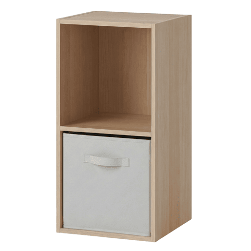 Estante modular April 2 Cube com 1 gaveta, em tecido, para sala de estar, nas cores Carvalho Sonoma e Bege, 30x60x28 cm