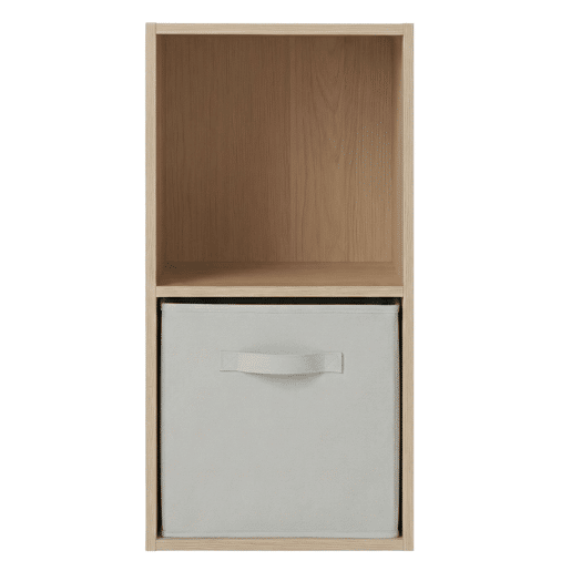 Estante modular April 2 Cube com 1 gaveta, em tecido, para sala de estar, nas cores Carvalho Sonoma e Bege, 30x60x28 cm