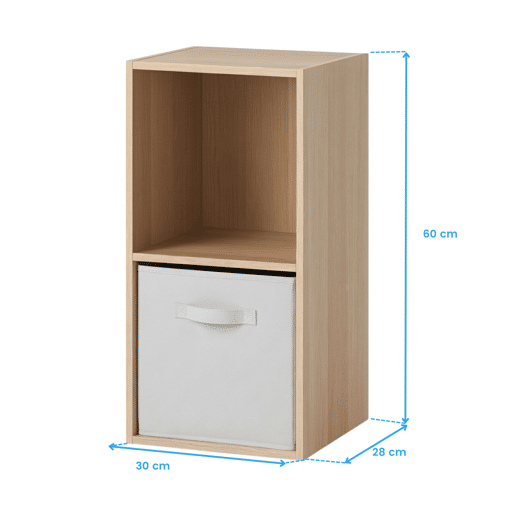 Estante modular April 2 Cube com 1 gaveta, em tecido, para sala de estar, nas cores Carvalho Sonoma e Bege, 30x60x28 cm