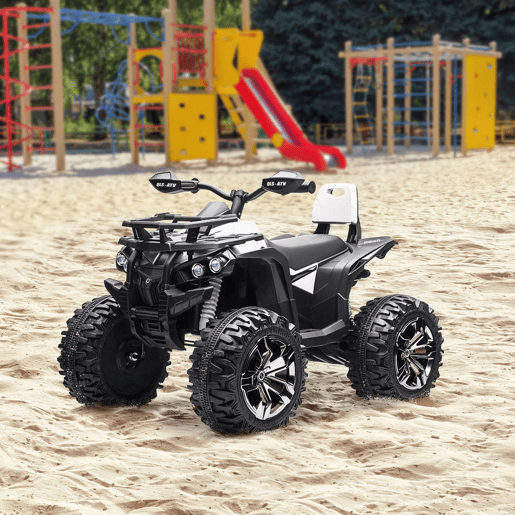 HOMCOM Quad Elétrico para Crianças 12V 10AH, Quad para Crianças de 3 a 5 Anos com 2 Motores, Velocidade de 3 a 8 kmh, Música, Faróis LED, MP3, USB, Cartão TF, Pedal, Avançar e Recuar, Branco