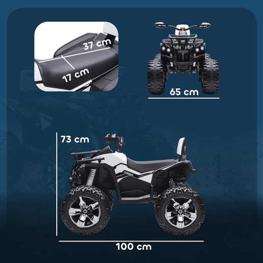 HOMCOM Quad Elétrico para Crianças 12V 10AH, Quad para Crianças de 3 a 5 Anos com 2 Motores, Velocidade de 3 a 8 kmh, Música, Faróis LED, MP3, USB, Cartão TF, Pedal, Avançar e Recuar, Branco