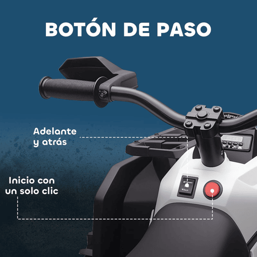 HOMCOM Quad Elétrico para Crianças 12V 10AH, Quad para Crianças de 3 a 5 Anos com 2 Motores, Velocidade de 3 a 8 kmh, Música, Faróis LED, MP3, USB, Cartão TF, Pedal, Avançar e Recuar, Branco