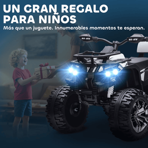 HOMCOM Quad Elétrico para Crianças 12V 10AH, Quad para Crianças de 3 a 5 Anos com 2 Motores, Velocidade de 3 a 8 kmh, Música, Faróis LED, MP3, USB, Cartão TF, Pedal, Avançar e Recuar, Branco