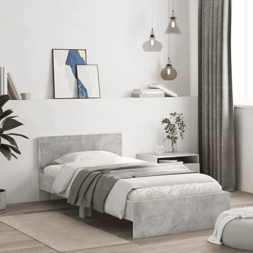 Estrutura de cama de solteiro moderno c cabeceiraluzes LED 100x200 cm cinza cimento