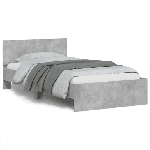 Estrutura de cama de solteiro moderno c cabeceiraluzes LED 100x200 cm cinza cimento