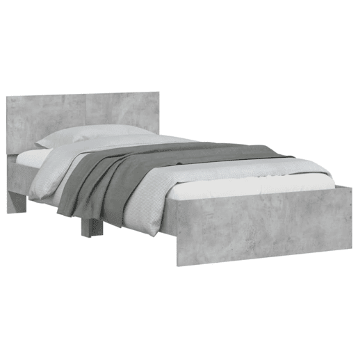 Estrutura de cama de solteiro moderno c cabeceiraluzes LED 100x200 cm cinza cimento