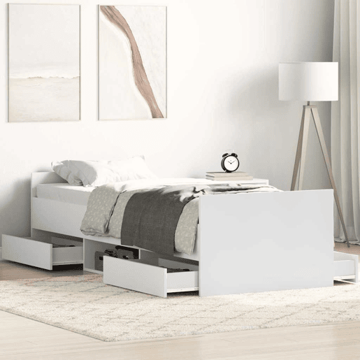 Estrutura de cama de solteiro para adultos c painéis cabeceira e pés 90x190 cm branco