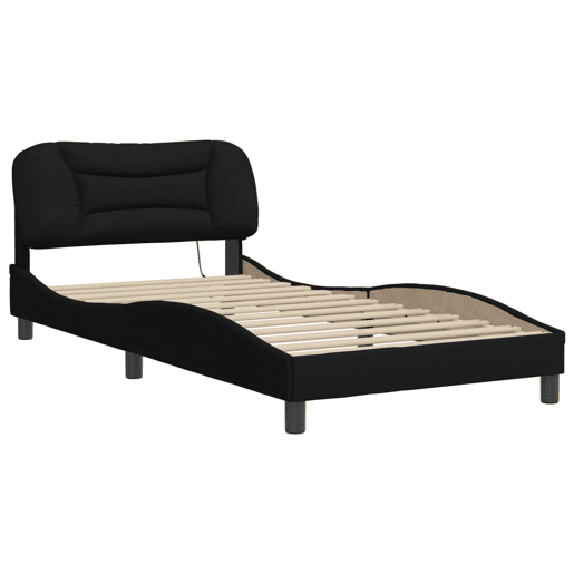 Estrutura de cama de solteiro para adultos com LED 100x200 cm tecido preto
