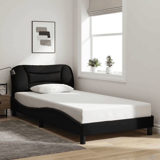 Estrutura de cama de solteiro para adultos com LED 100x200 cm tecido preto