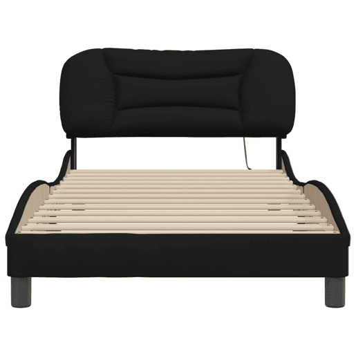 Estrutura de cama de solteiro para adultos com LED 100x200 cm tecido preto