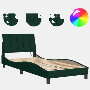 Estrutura de cama de solteiro simple com LED 80x200 cm veludo verde-escuro