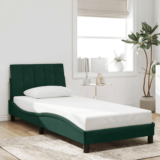 Estrutura de cama de solteiro simple com LED 80x200 cm veludo verde-escuro
