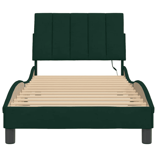 Estrutura de cama de solteiro simple com LED 80x200 cm veludo verde-escuro