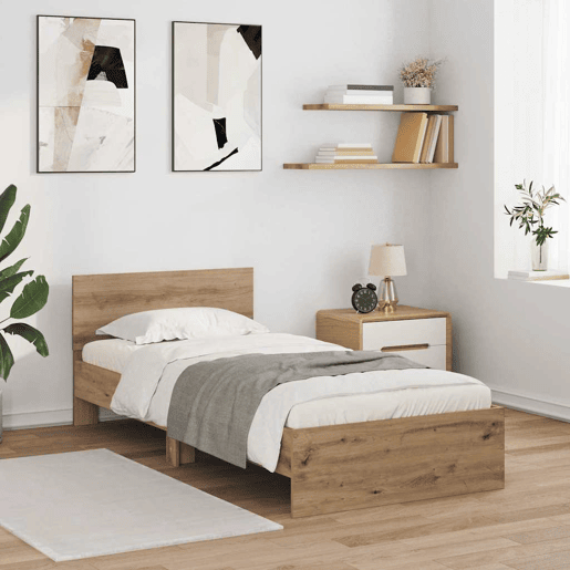Estrutura de cama de solteiro moderno com cabeceira - Carvalho Artesanal 90 x 200 cm
