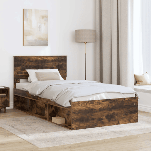 Estrutura de cama de solteiro para adultos com Cabeceira - Carvalho Defumado 100 x 200 cm