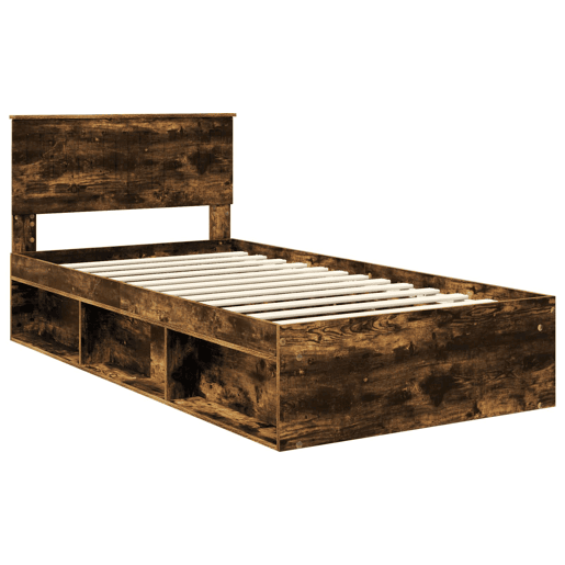 Estrutura de cama de solteiro para adultos com Cabeceira - Carvalho Defumado 100 x 200 cm