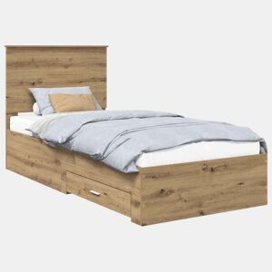 Estrutura de cama de solteiro para adultos com Cabeceira - Carvalho Artesanal 100 x 200 cm
