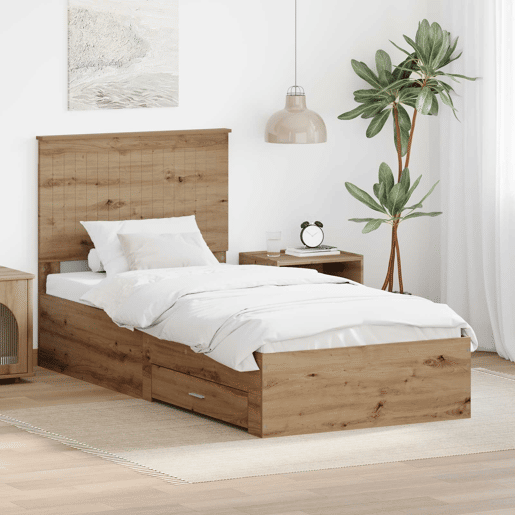 Estrutura de cama de solteiro moderno com cabeceira - Carvalho Artesanal 90 x 200 cm