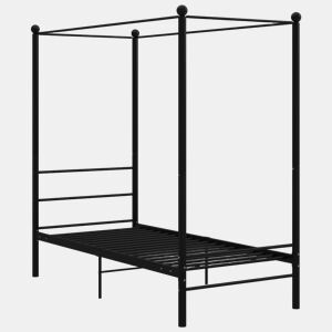 Estrutura de cama de solteiro para adultos com dossel 100x200 cm metal preto