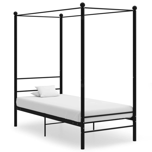 Estrutura de cama de solteiro para adultos com dossel 100x200 cm metal preto Estrutura de cama de solteiro para adultos com dossel 100x200 cm metal preto