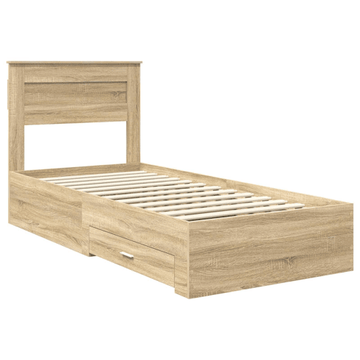 Estrutura de cama de solteiro para adultos Manual Carvalho Sonoma e Prata 75 x 190 cm
