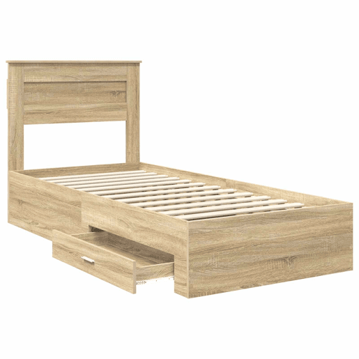 Estrutura de cama de solteiro para adultos Manual Carvalho Sonoma e Prata 75 x 190 cm