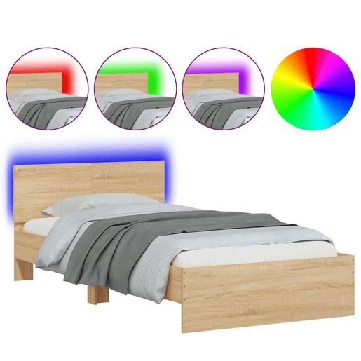 Estrutura de cama de solteiro moderno c cabeceiraluzes LED 100x200cm carvalho sonoma